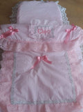 Frilly lacey personalised pram quilt and liner